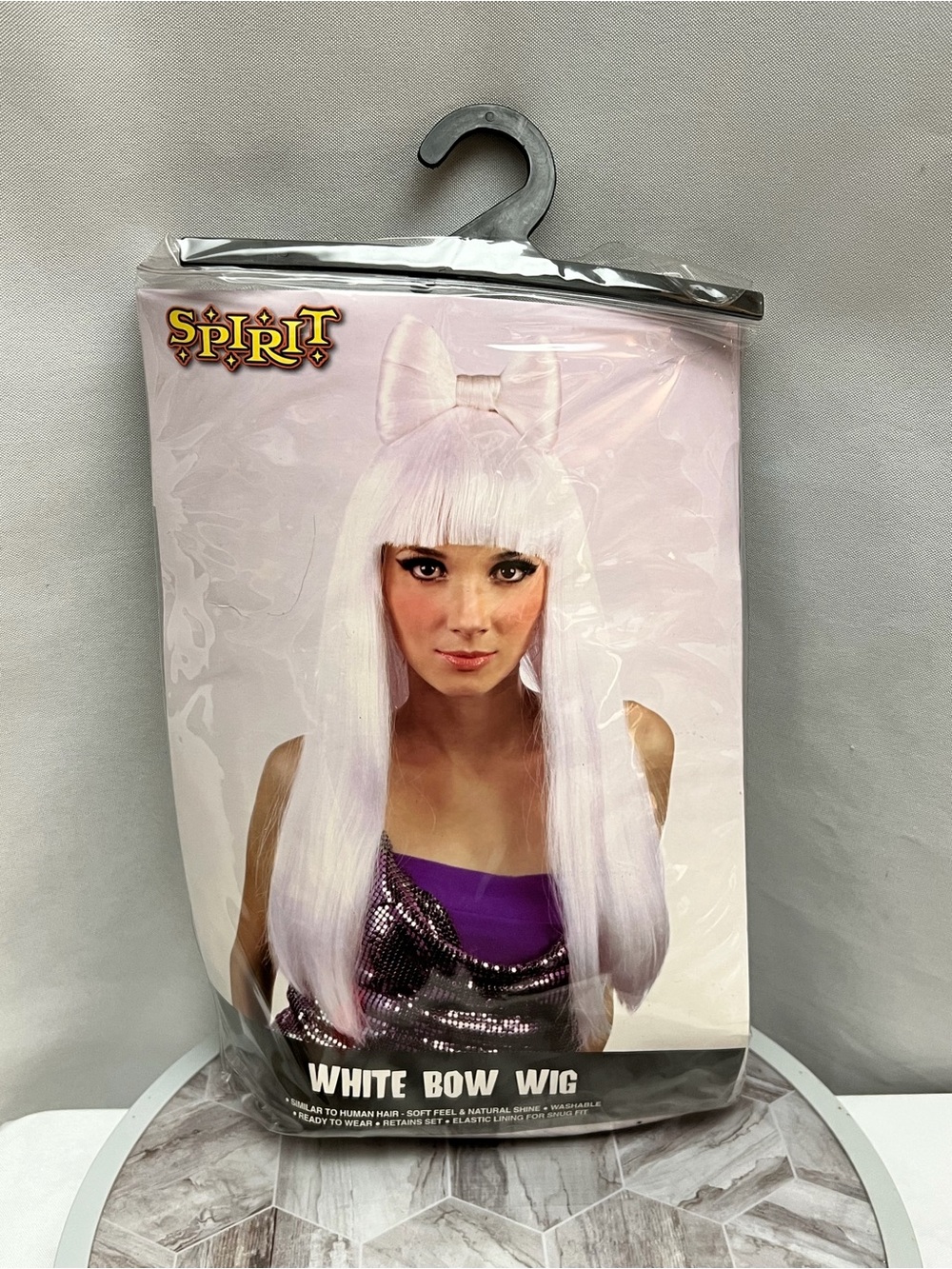 Spirit Halloween White Bow Wig Long Straight Costume Wig Cosplay Party Adult